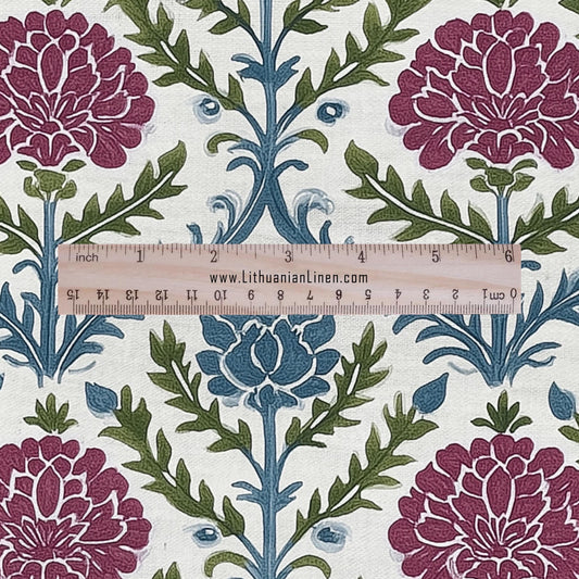 100% LINEN Fabric floral print - Grandmillennial - Modern vintage flower upholstery curtains dress making 2936