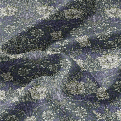 100% linen fabric William Morris Honeysuckle blue green print - Victorian Art crafts Historical pattern fabric upholstery dress making 3297