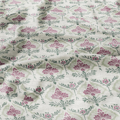 100% LINEN Fabric floral with botanical print - linen fabric with pale green print for upholstery home decor curtains pillowcases