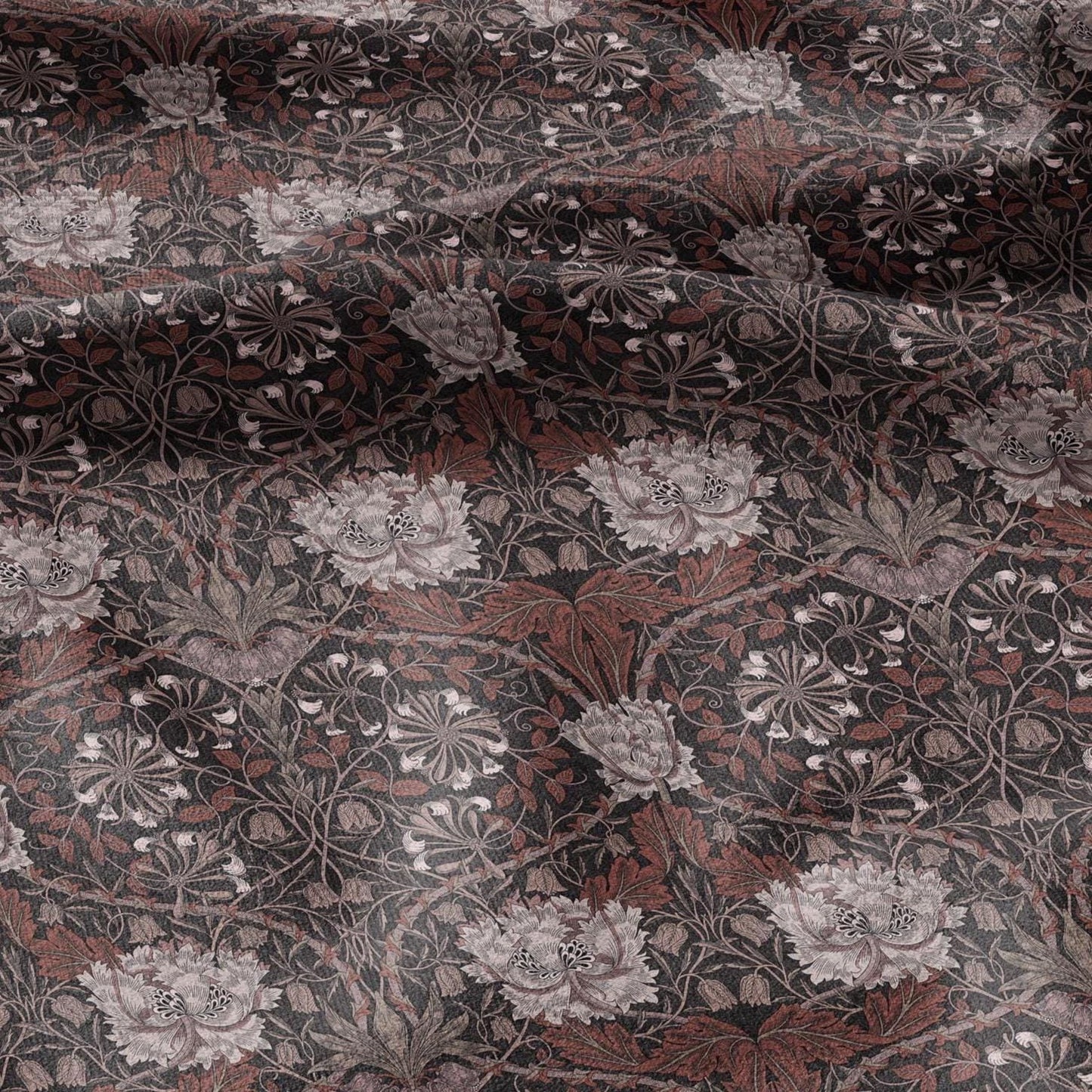 100% linen fabric William Morris Honeysuckle brown print - Victorian Art crafts - Historical pattern fabric upholstery dress making 2979B