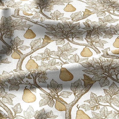 100% linen fabric Yellow pear tree print - Vintage fruits botanical - modern vintage 3398