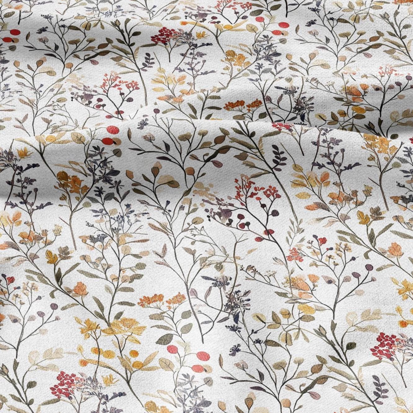 100% LINEN Fabric meadow flowers print - floral for upholstery home decor - medium for dress making 2352