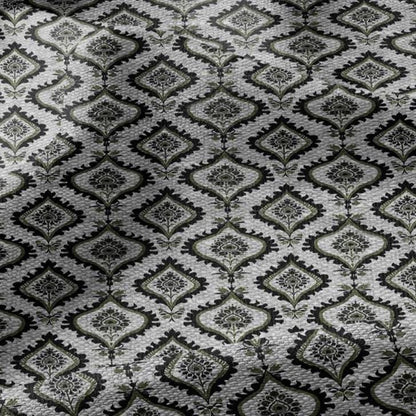 100% LINEN Fabric dark green block print - geometric modern vintage botanical 3418