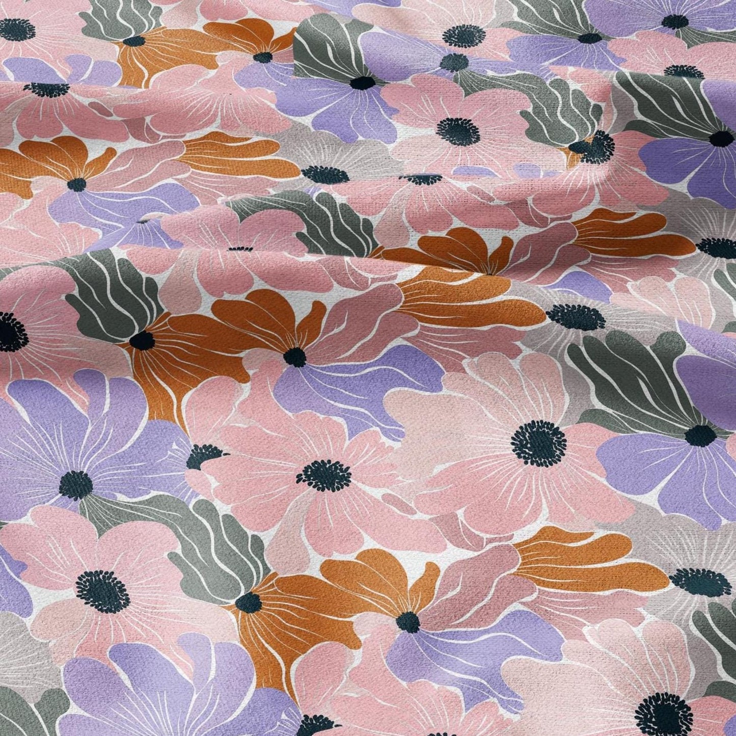 100% linen Retro flower Print fabric for Curtain Upholstery Cushion - Floral preppy pink purple - for dress making sewing 2704