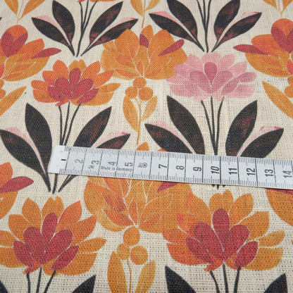 100% LINEN Fabric retro pattern on linen fabric - floral botanical orang  heavy linen fabric for upholstery home decor clothing