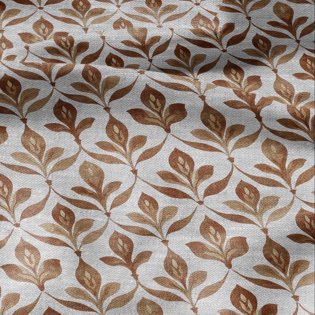 100% LINEN Fabric Brown naive flower print - sepia brown  - for upholstery home decor - medium for dress making 2909