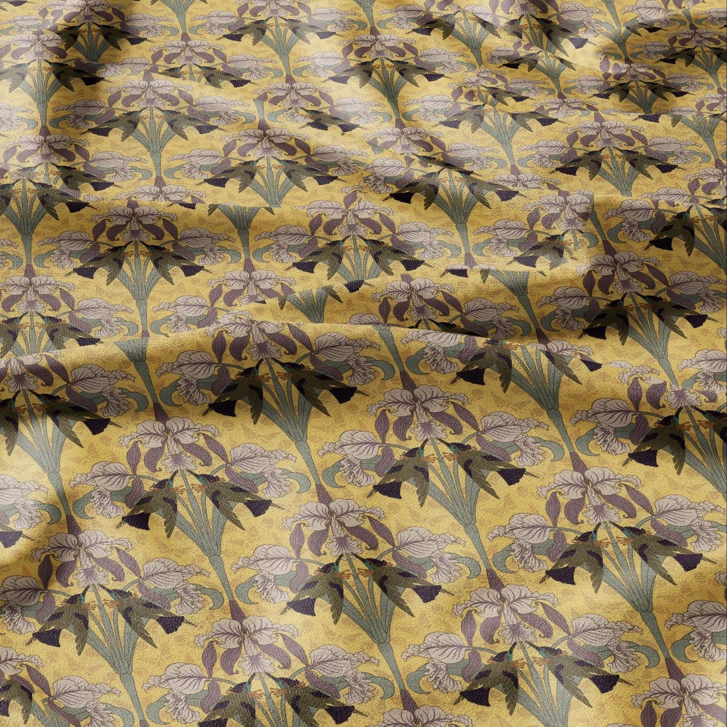 100% linen Art Nouveau Print fabric for Curtain Upholstery Cushion - Floral fabric HUMMINGBIRD - fabric material for dress making sewing