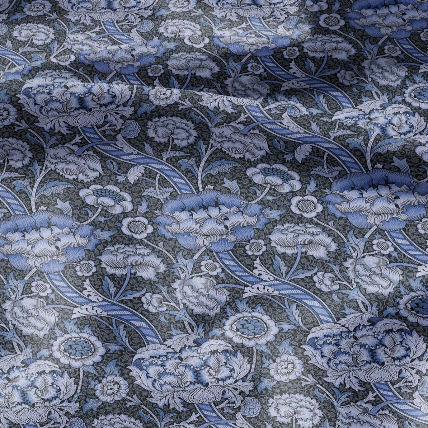 William Morris Wandle blue print on 100% LINEN - Victorian Art crafts linen Fabric - botanical Historical upholstery home textile 3163