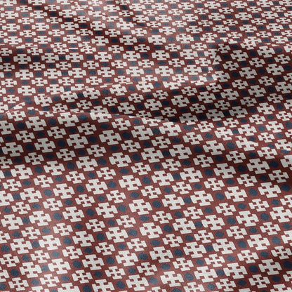 100% LINEN Fabric block Cross Fabric - indigo blue red X print on white - heavy linen fabric for upholstery home decor 2588