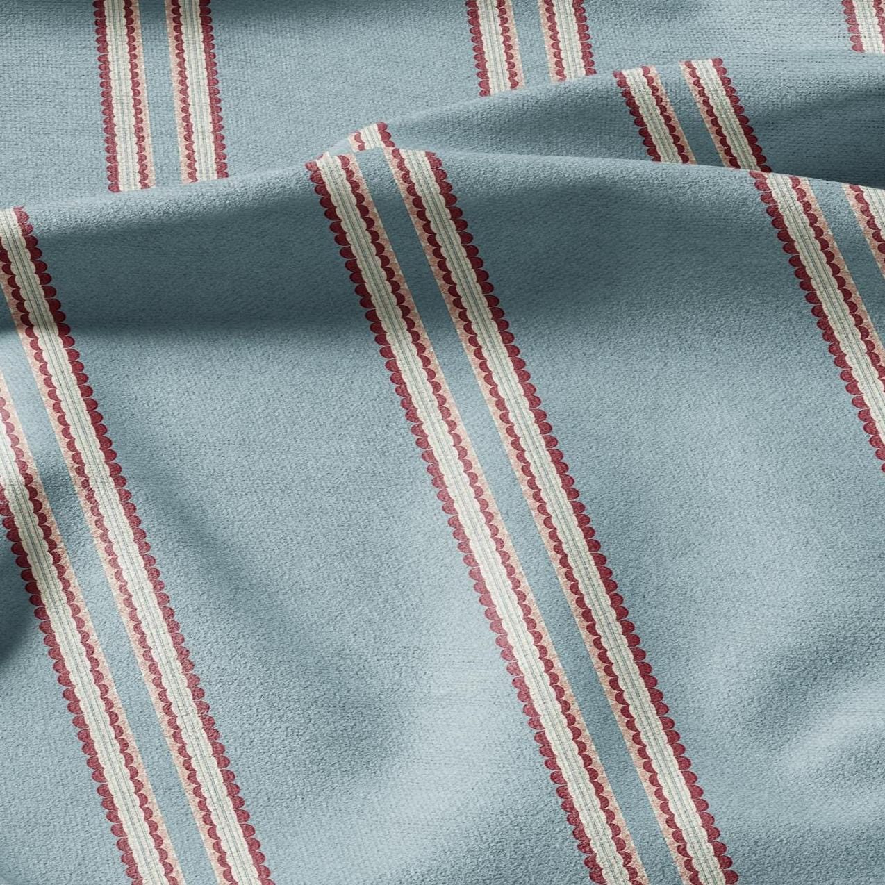 100% LINEN Fabric Scallop stripe print - block print linen heavy for upholstery home decor - medium for dress making 2837