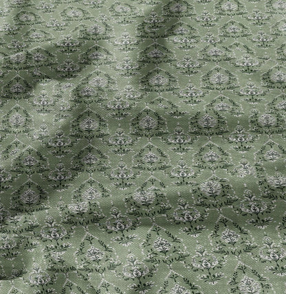 100% LINEN Fabric in floral block print - botanical green linen fabric for upholstery home decor curtains dress making pillowcases