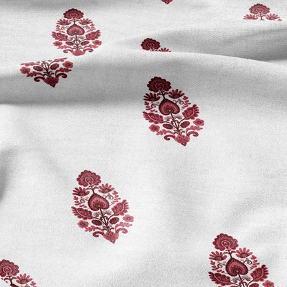 100% LINEN Fabric Block Pandanus flower print  red - floral upholstery home textile artisan fabrics green white 3046