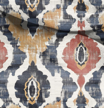 100% LINEN Fabric Abstract Ikat etno print, red brwn black ikat print on linen for upholstery home decor curtains pillows