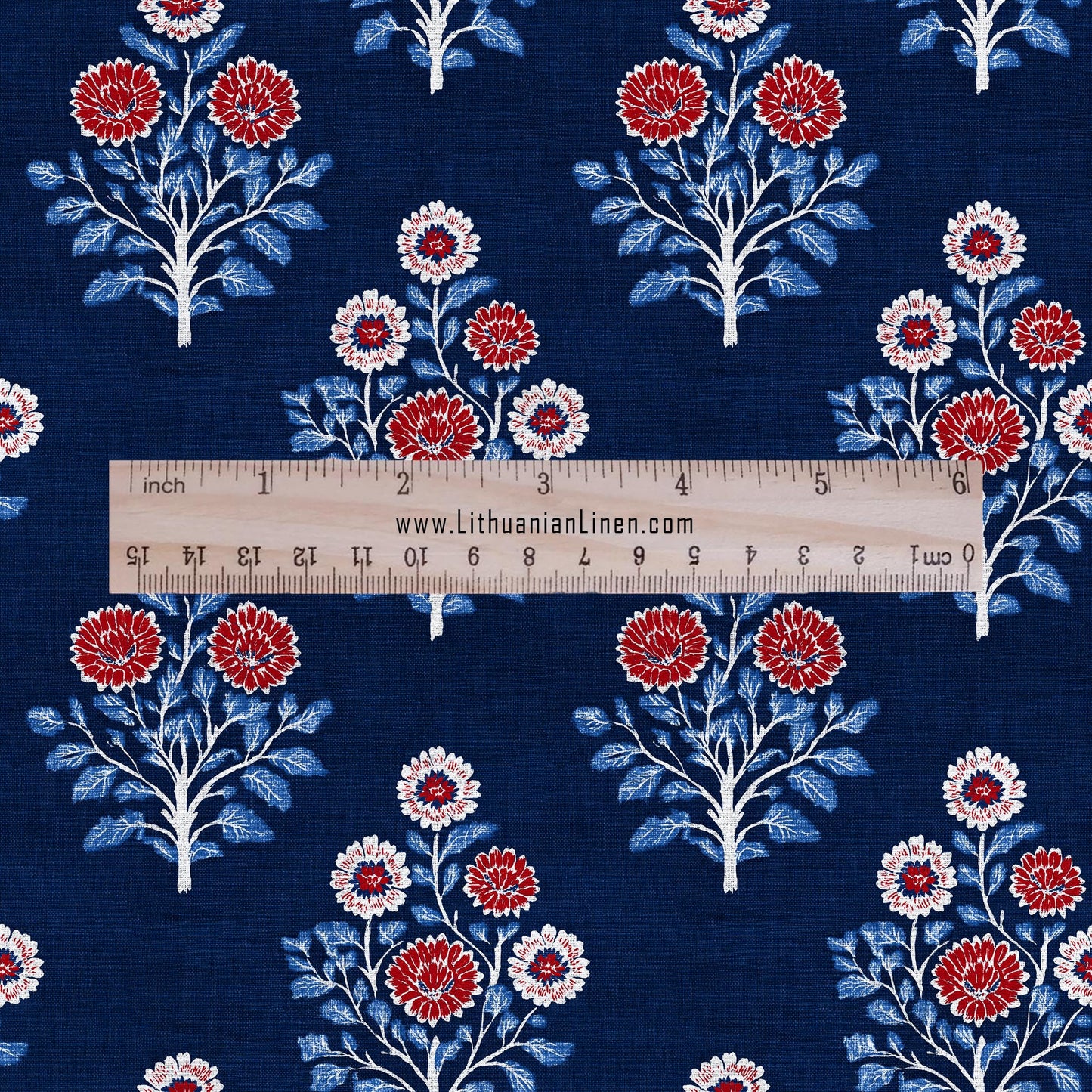 100% LINEN Fabric Champaka block print - indigo blue Indian floral linen heavy for upholstery home decor - medium for dress making 2809