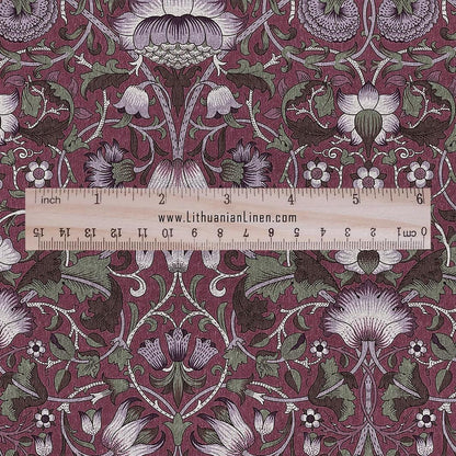William Morris Lodden  print on 100% LINEN - Burgundy Victorian Art crafts linen Fabric - botanical Historical upholstery home textile 2986B