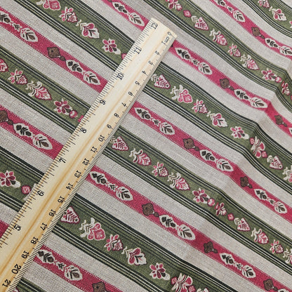 100% LINEN Fabric ethno stripe print - tribal green red print on linen print upholstery curtains dress making