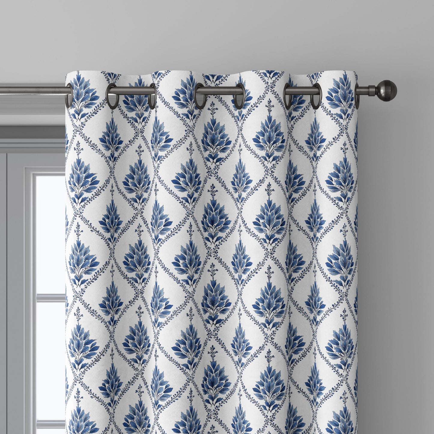 100% linen fabric Herritage geometric print - Vintage modern floral trellis 3422