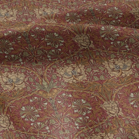 100% linen fabric William Morris Honeysuckle red print - Victorian Art crafts - Historical  upholstery dress making 3299