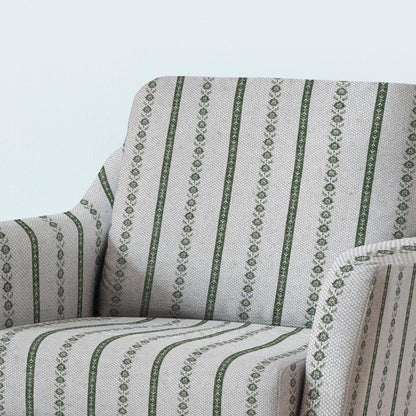 100% LINEN Fabric UPHOLSTERY 12oz - stripe block print - oatmeal linen fabric with green floral print  - Modern Vintage upholstery 2687