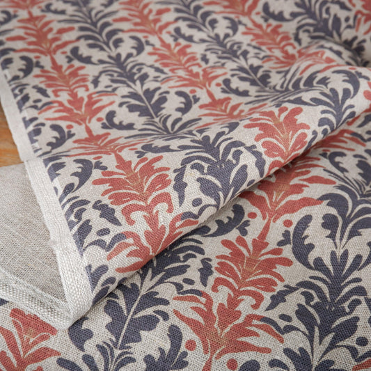 100% LINEN Fabric block print on oatmeal linen - linen fabric floral upholstery dress making curtains home textile