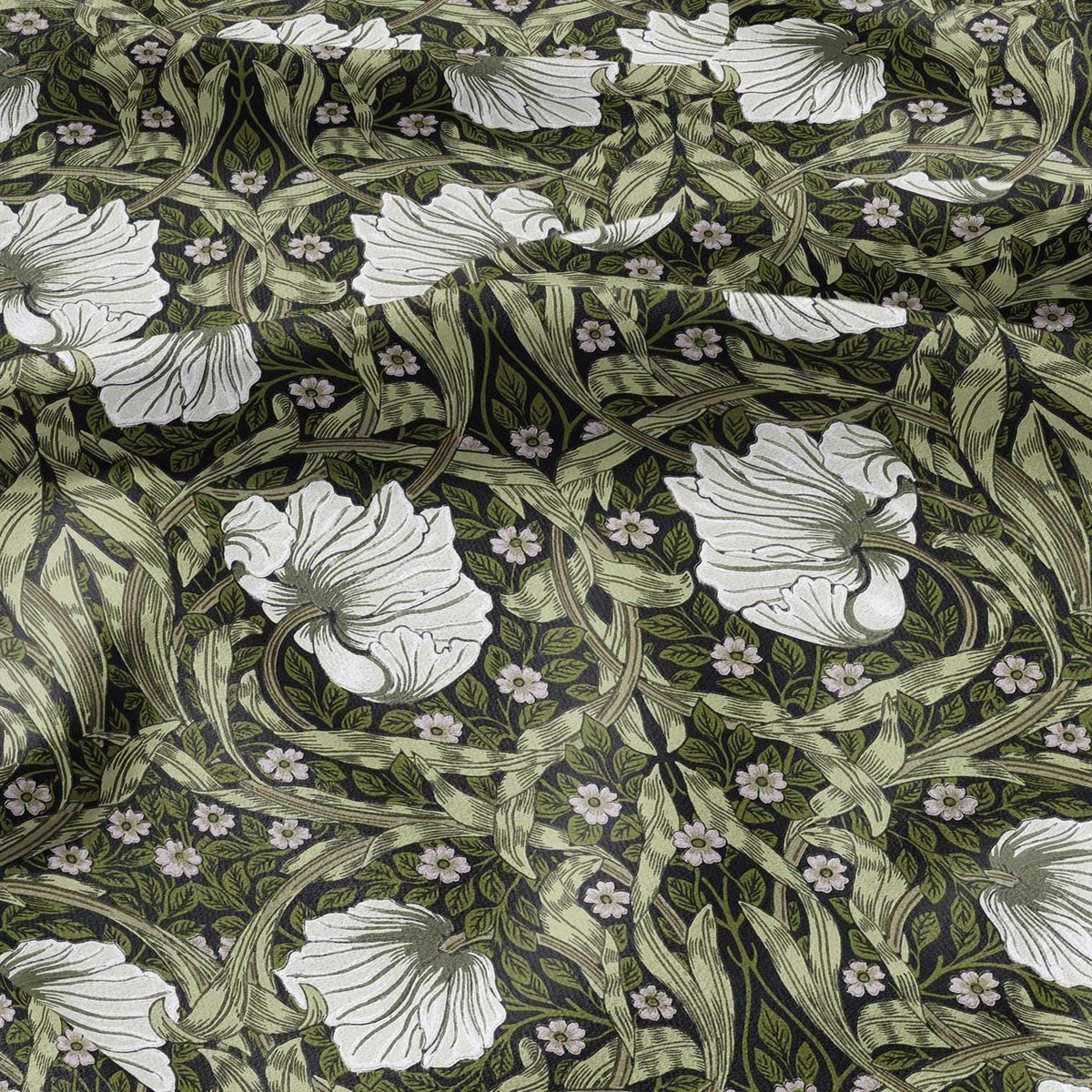 100% LINEN fabric - William Morris Pimpernel olive green - British Victorian flax - sewing upholstery home decor or clothing 3833