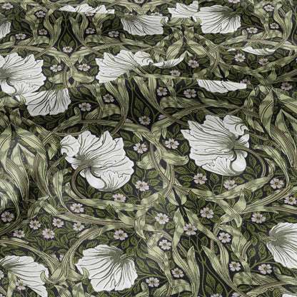 100% LINEN fabric - William Morris Pimpernel olive green - British Victorian flax - sewing upholstery home decor or clothing 3833