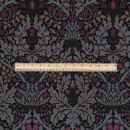 100% LINEN Fabric William Morris Autumn Leaves print - Modern vintage botanical - hVictorian Art Craft Brown 3153