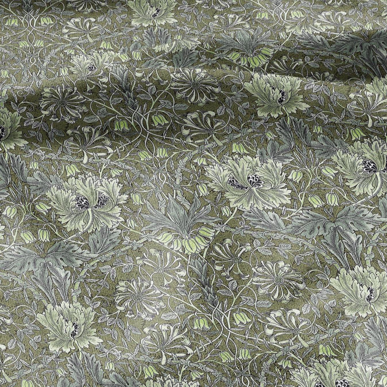 100% linen fabric William Morris Honeysuckle green print - Victorian Art crafts Historical pattern fabric upholstery dress making 3286