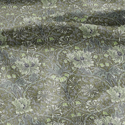 100% linen fabric William Morris Honeysuckle green print - Victorian Art crafts Historical pattern fabric upholstery dress making 3286