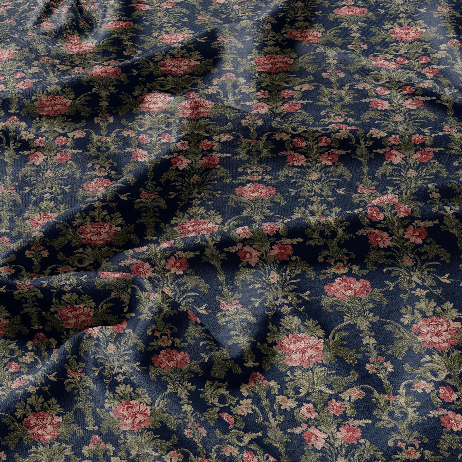 100% LINEN Fabric Regency navy - french floral linen Fabric by the Yard by LithuanianLinen for upholstery dressmaking curtains home textile
