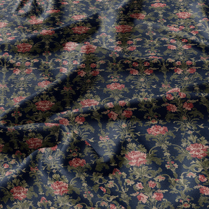 100% LINEN Fabric Regency navy - french floral linen Fabric by the Yard by LithuanianLinen for upholstery dressmaking curtains home textile