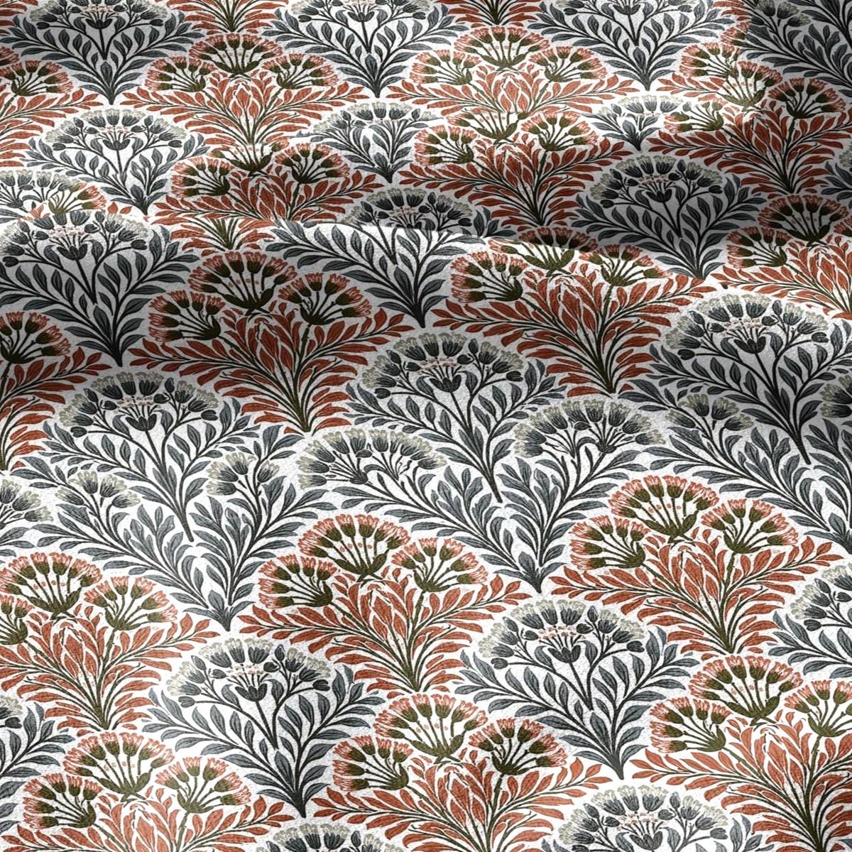 100% linen fabric floral botanical fan print - Vintage modern floral botanical pattern 3411