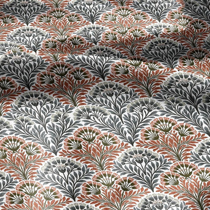 100% linen fabric floral botanical fan print - Vintage modern floral botanical pattern 3411