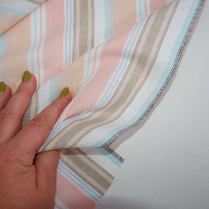 Premium Linen striped Fabric in blush pink BLUE white | Medium weight multicolor stripes Lisbon Stripe for clothing home textile