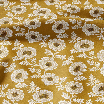100% LINEN Fabric Shevanti flower - mustard yellow block print linen heavy for upholstery home decor - medium for dress making 2804