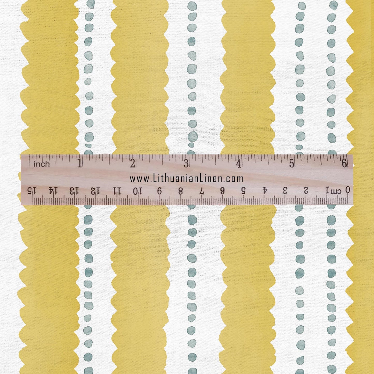 100% LINEN Fabric Scalloped stripe print - retro yellow dot stripe - for upholstery home decor - medium for dress making 2884Y