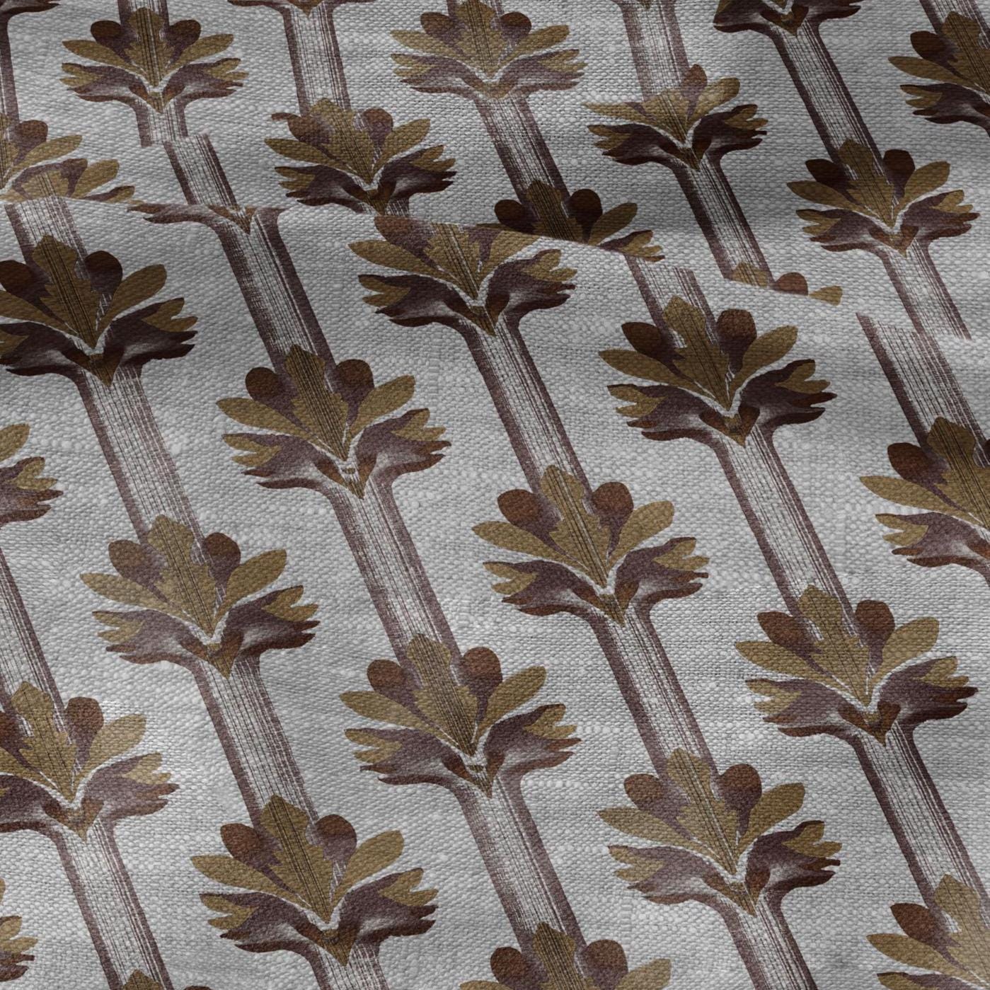 100% LINEN Fabric Art deco floral stripe print - botanical brown floral on oatmeal linen - modern vintage 3136
