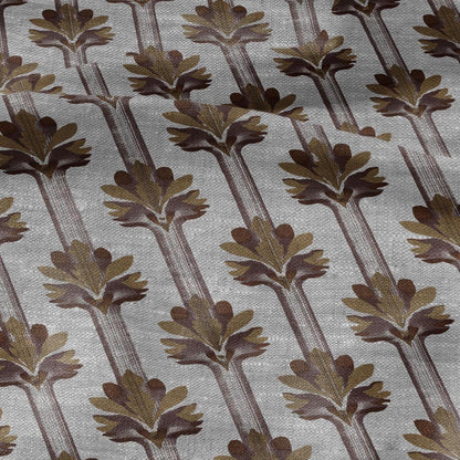 100% LINEN Fabric Art deco floral stripe print - botanical brown floral on oatmeal linen - modern vintage 3136