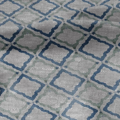 100% LINEN Fabric Green blue geometric print - oatmeal linen fabric floral botanical - heavy for home decor clothing 3087