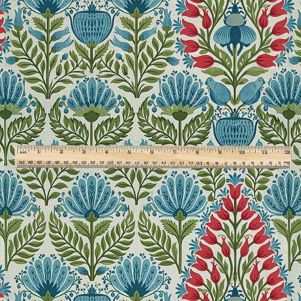 100% linen fabric Paisley floral print - Vintage pink red green botanical  - modern vintage  3400