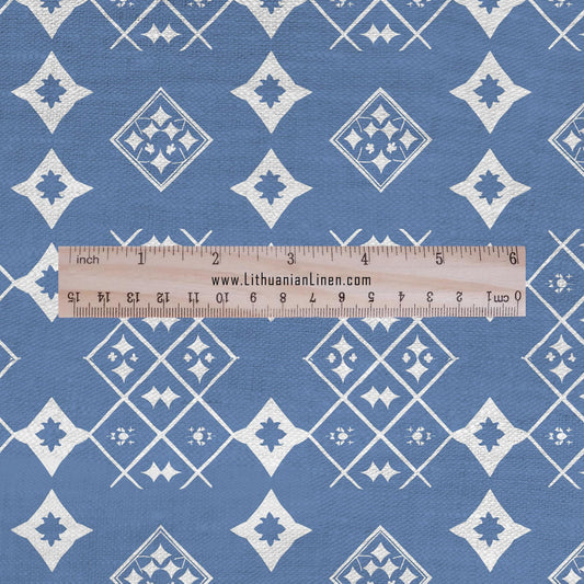 geometric blue print on 100% LINEN -  print linen Fabric - Linen fabric for dressmaking home textile 2676