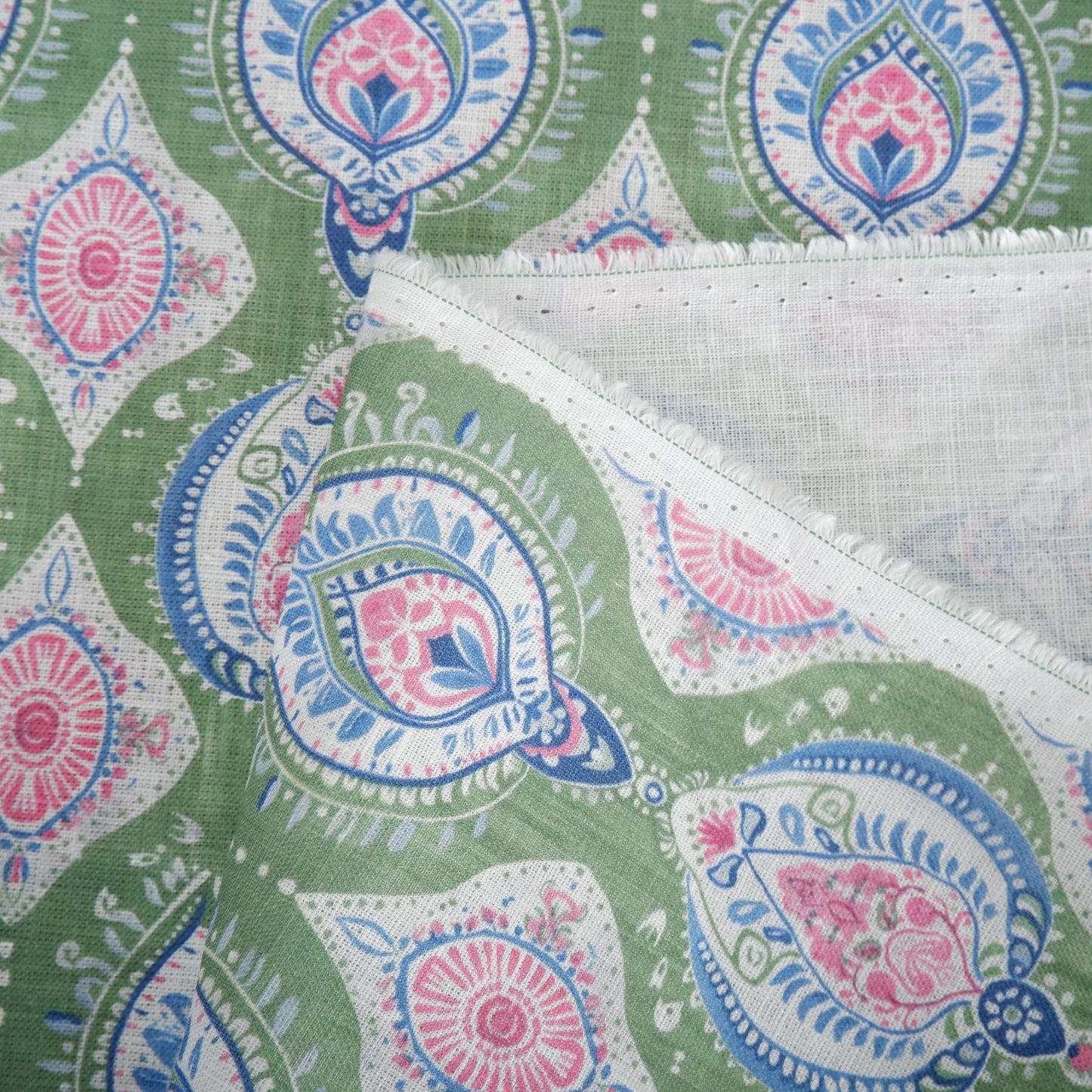 100% linen Vintage Green Paisley Print fabric for Curtain Upholstery Cushion - Vintage Indian block print fabric for dress making sewing