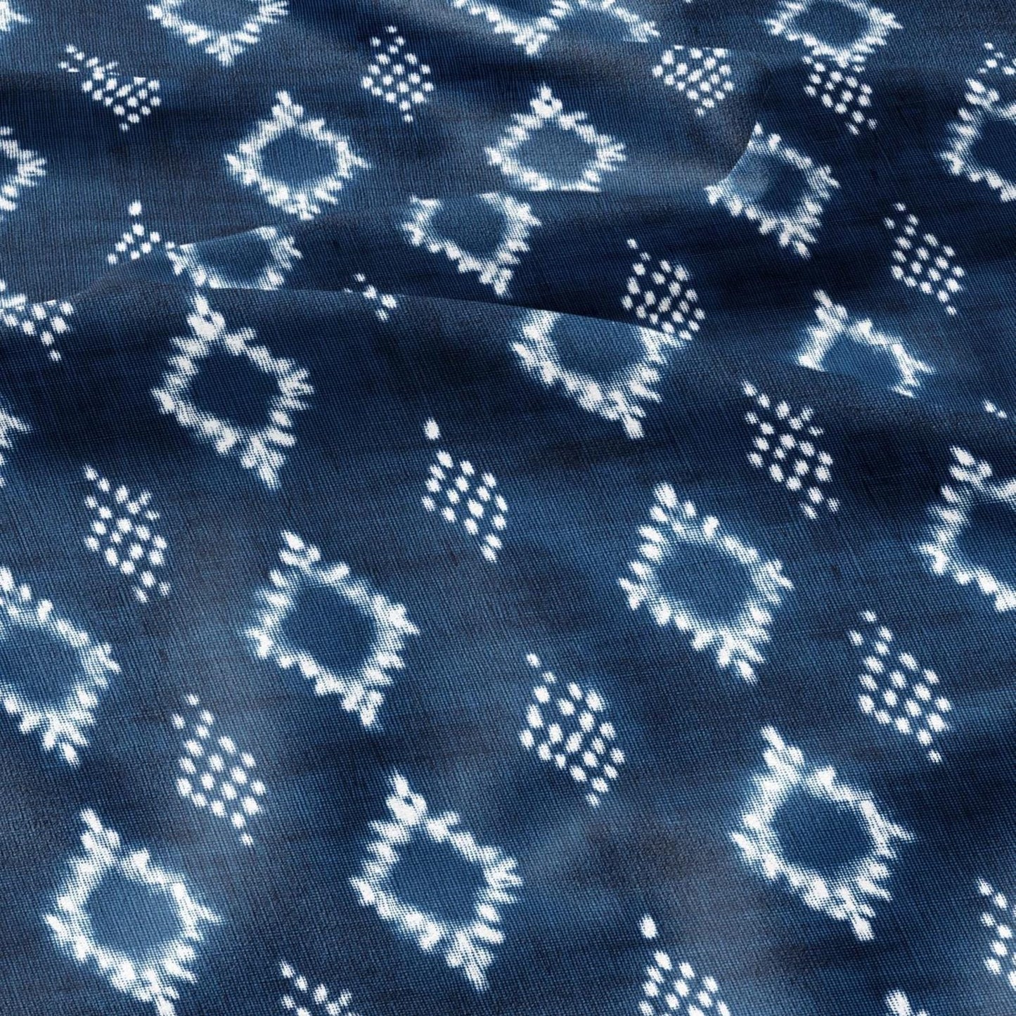 100% LINEN Fabric indigo blue print - Shibori abstract squares - upholstery curtains dress making 2975