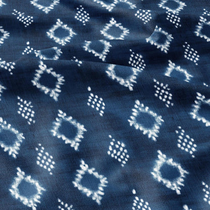 100% LINEN Fabric indigo blue print - Shibori abstract squares - upholstery curtains dress making 2975