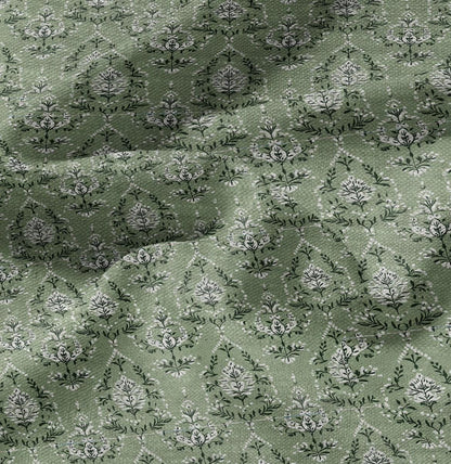 100% LINEN Fabric in floral block print - botanical green linen fabric for upholstery home decor curtains dress making pillowcases
