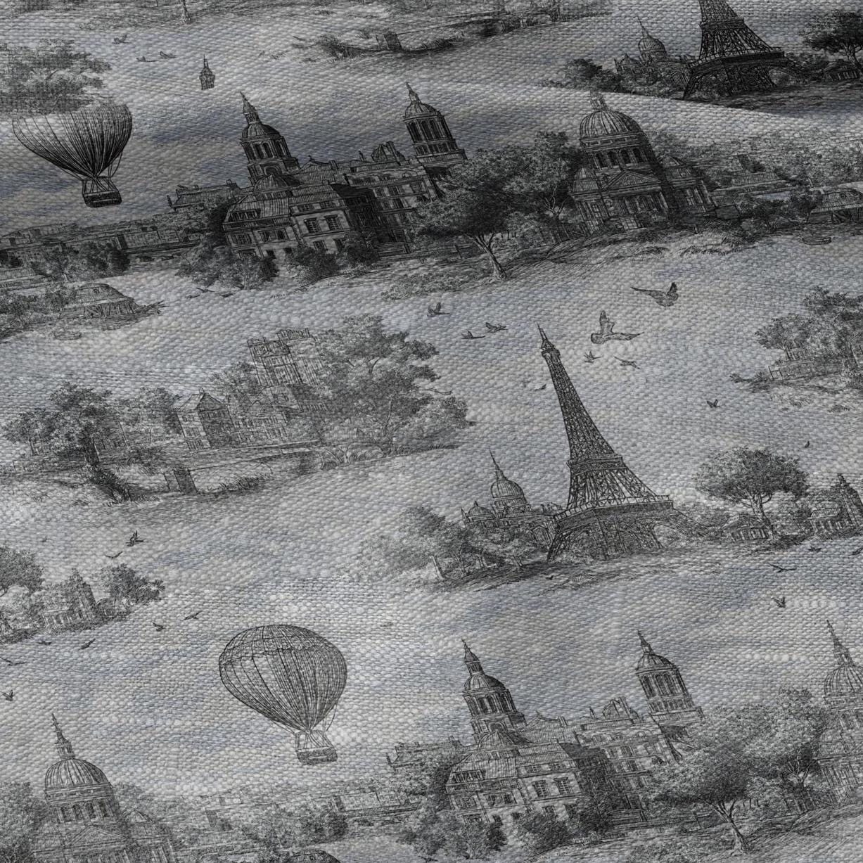 100% LINEN Fabric printToile de jouy Paris - oatmeal linen fabric with landscape print - heavy for home decor clothing 2759