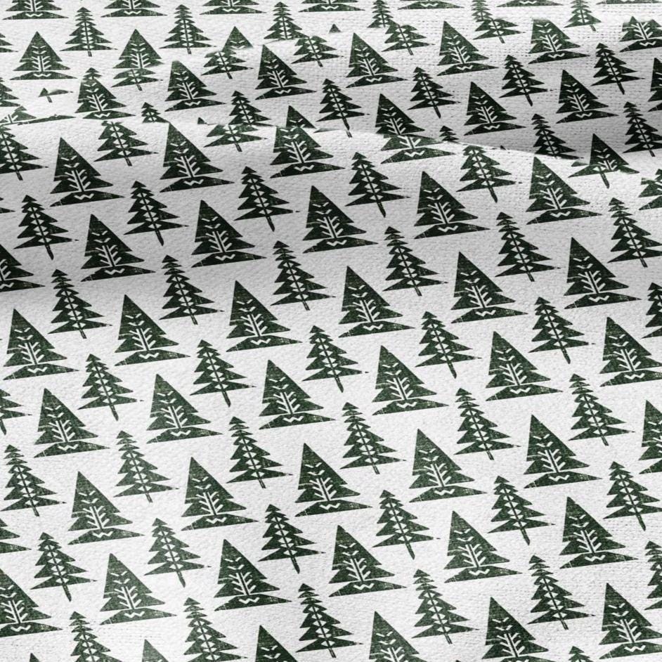 100% LINEN Fabric Fir tree  - modern green white fabric - heavy linen fabric for upholstery home decor 2845