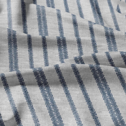 100% LINEN Fabric block print stripe floral blue green on grey - oatmeal linen fabric with botanical print for upholstery home decor 3089