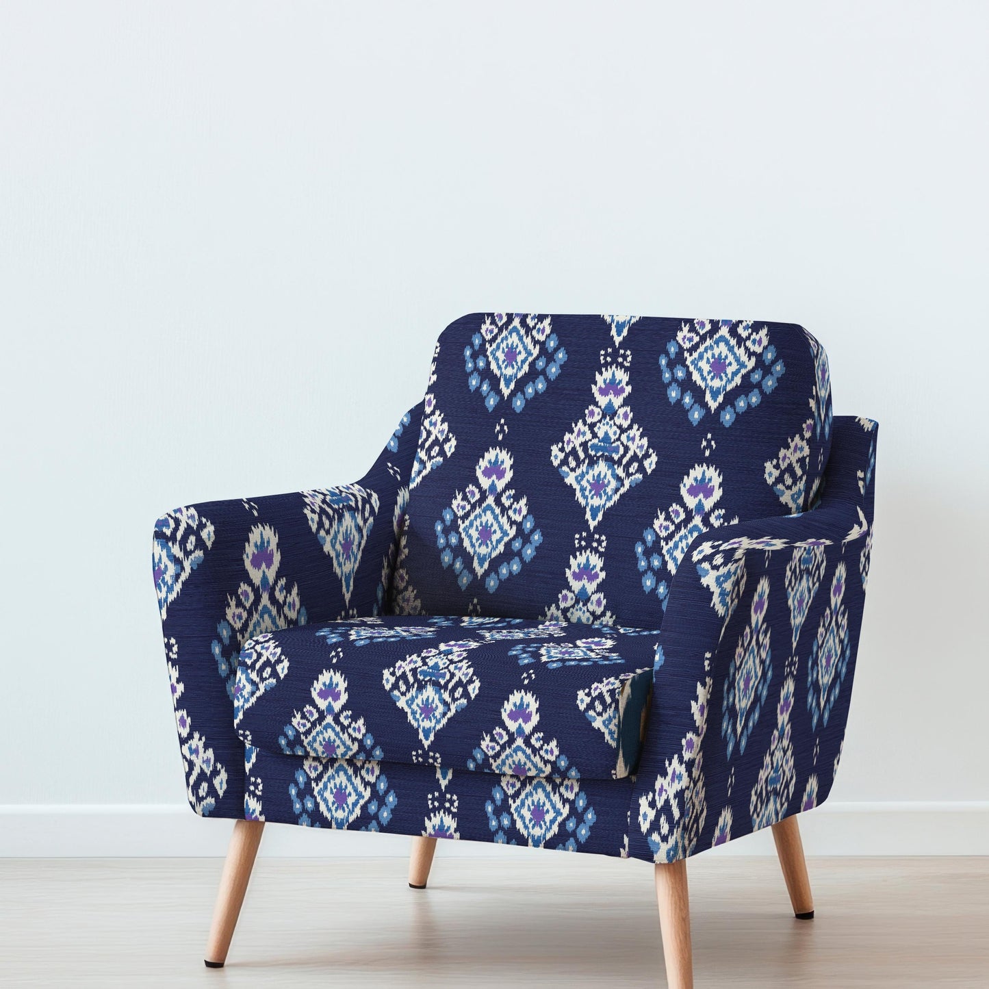 100% LINEN Fabric UPHOLSTERY 12oz - Ikat indigo blue - Modern Vintage Grandmillennial geometric upholstery 2977