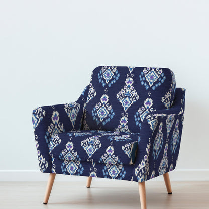 100% LINEN Fabric UPHOLSTERY 12oz - Ikat indigo blue - Modern Vintage Grandmillennial geometric upholstery 2977
